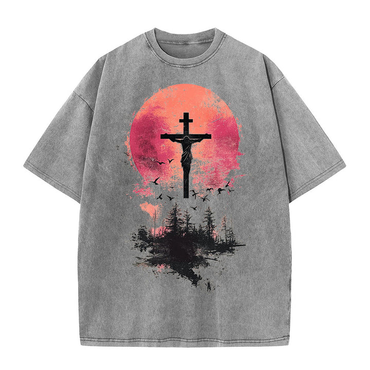 Christianartworkshop Göttliches Kreuz über Naturlandschaft Unisex-T-Shirt (vorgewaschen) - Grau - 5XL - image 4