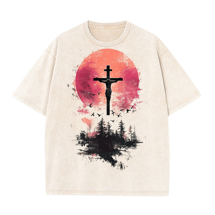 Christianartworkshop Göttliches Kreuz über Naturlandschaft Unisex-T-Shirt (vorgewaschen) - Aprikose - 5XL - image 5