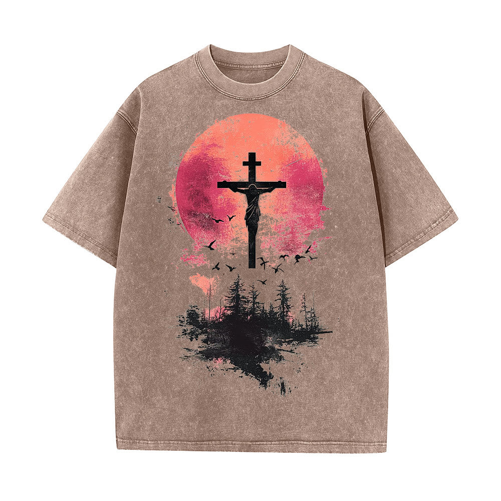 Christianartworkshop Göttliches Kreuz über Naturlandschaft Unisex-T-Shirt (vorgewaschen) - Kaffee - 5XL - image 7