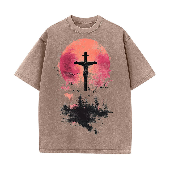 Christianartworkshop Göttliches Kreuz über Naturlandschaft Unisex-T-Shirt (vorgewaschen) - Kaffee - 5XL - image 7