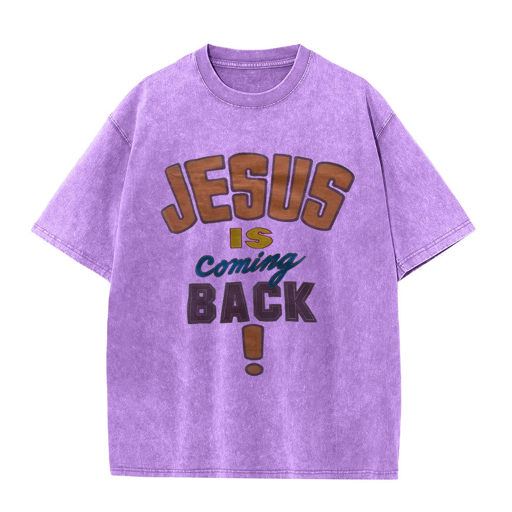 Christianartworkshop „Jesus kommt wieder“ Unisex-T-Shirt (vorgewaschen) - Lila - 5XL - image 0