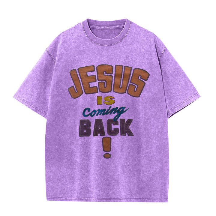 Christianartworkshop „Jesus kommt wieder“ Unisex-T-Shirt (vorgewaschen) - Lila - 5XL - image 0
