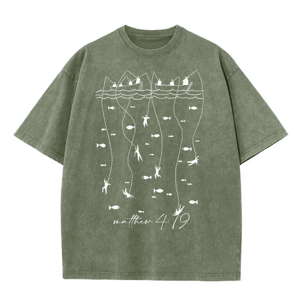 Christianartworkshop Biblisches Fischer-Motiv Unisex-T-Shirt (vorgewaschen) - Armeegrün - 5XL - image 4