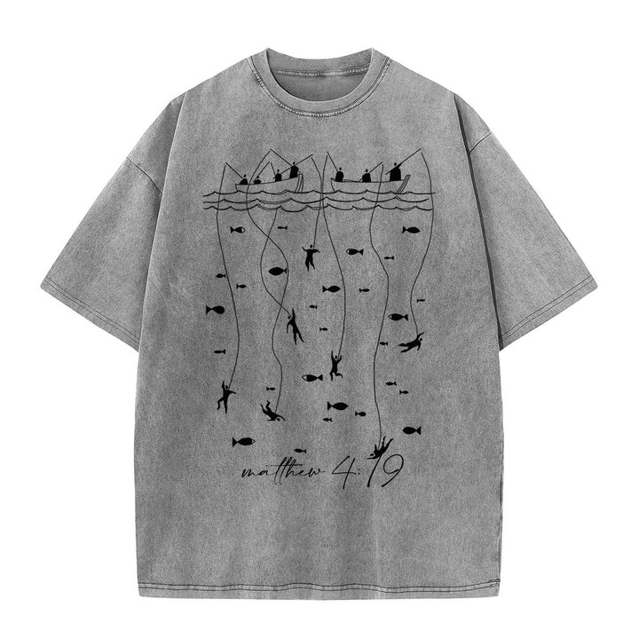 Christianartworkshop Biblisches Fischer-Motiv Unisex-T-Shirt (vorgewaschen) - Grau - 5XL - image 5