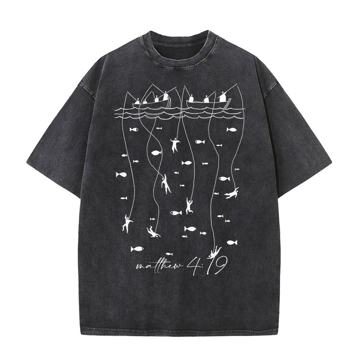 Christianartworkshop Biblisches Fischer-Motiv Unisex-T-Shirt (vorgewaschen) - Schwarz - 5XL - image 3