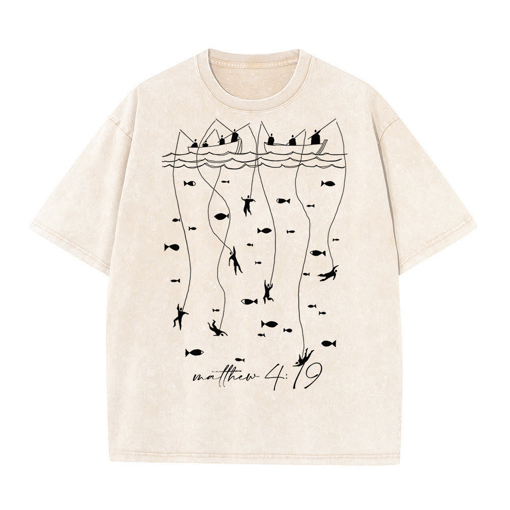 Christianartworkshop Biblisches Fischer-Motiv Unisex-T-Shirt (vorgewaschen) - Aprikose - 5XL - image 1