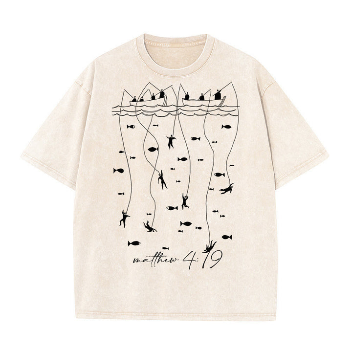 Christianartworkshop Biblisches Fischer-Motiv Unisex-T-Shirt (vorgewaschen) - Aprikose - 5XL - image 1