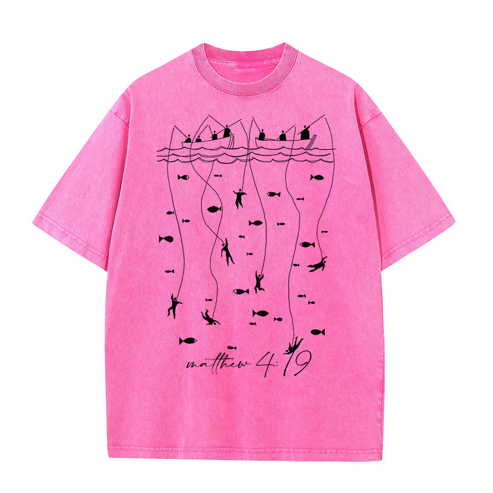 Christianartworkshop Biblisches Fischer-Motiv Unisex-T-Shirt (vorgewaschen) - Rosa - 5XL - image 7