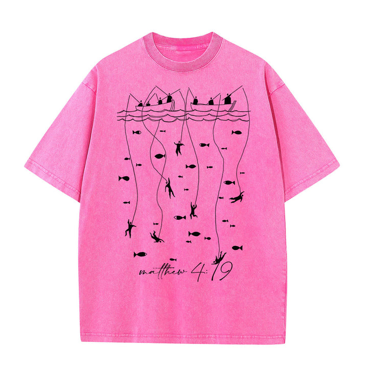 Christianartworkshop Biblisches Fischer-Motiv Unisex-T-Shirt (vorgewaschen) - Rosa - 5XL - image 7