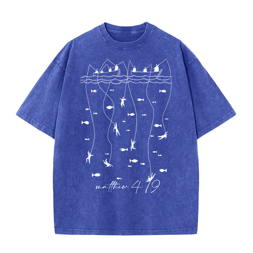 Christianartworkshop Biblisches Fischer-Motiv Unisex-T-Shirt (vorgewaschen) - Blau - 5XL - image 0