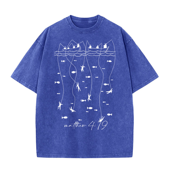 Christianartworkshop Biblisches Fischer-Motiv Unisex-T-Shirt (vorgewaschen) - Blau - 5XL - image 0