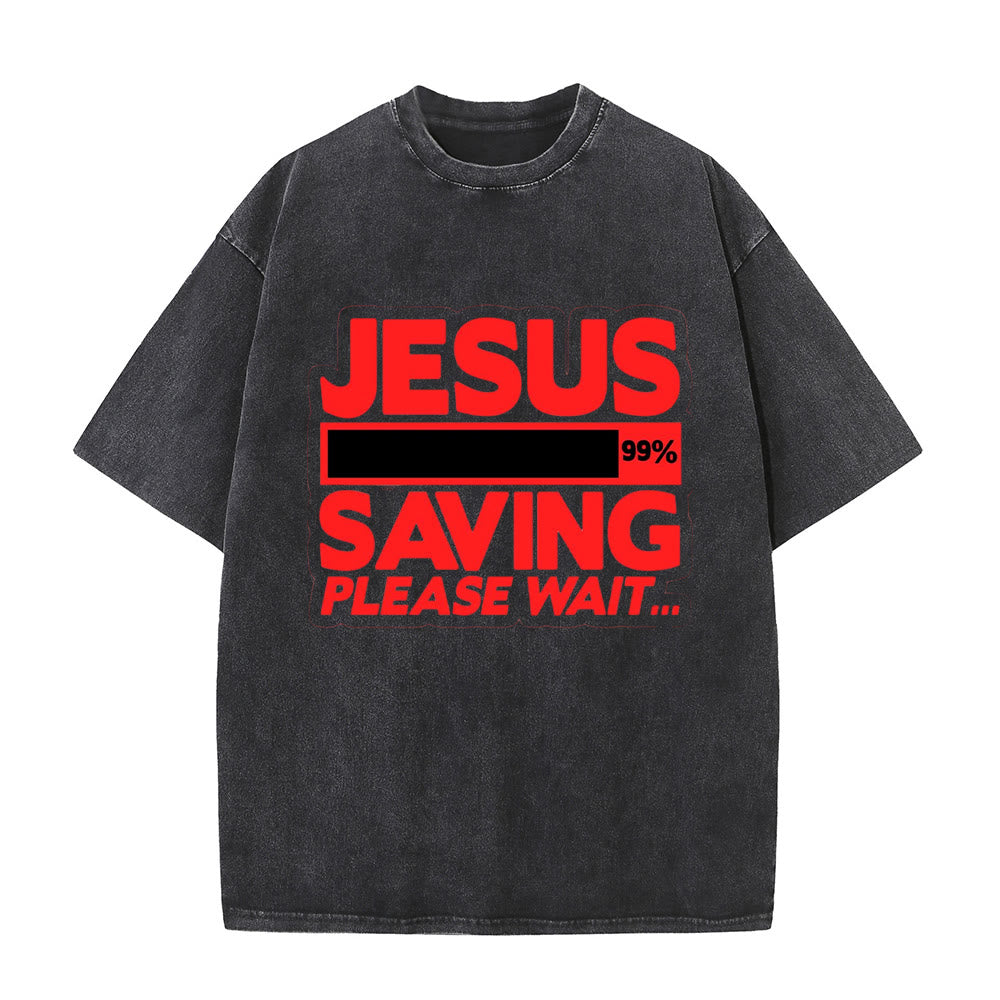 Christianartworkshop Jesus Saving Please Wait Unisex Washed T-shirt - Schwarz - 5XL - image 6