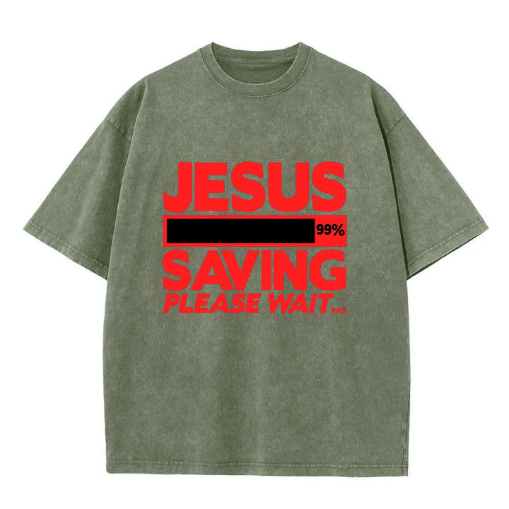 Christianartworkshop Jesus Saving Please Wait Unisex Washed T-shirt - Armeegrün - 5XL - image 5