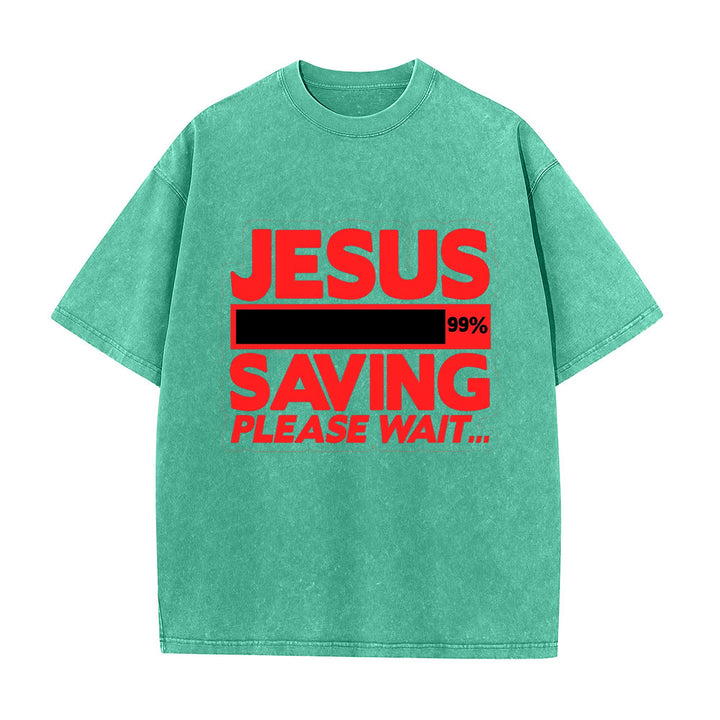 Christianartworkshop Jesus Saving Please Wait Unisex Washed T-shirt - Grün - 5XL - image 0