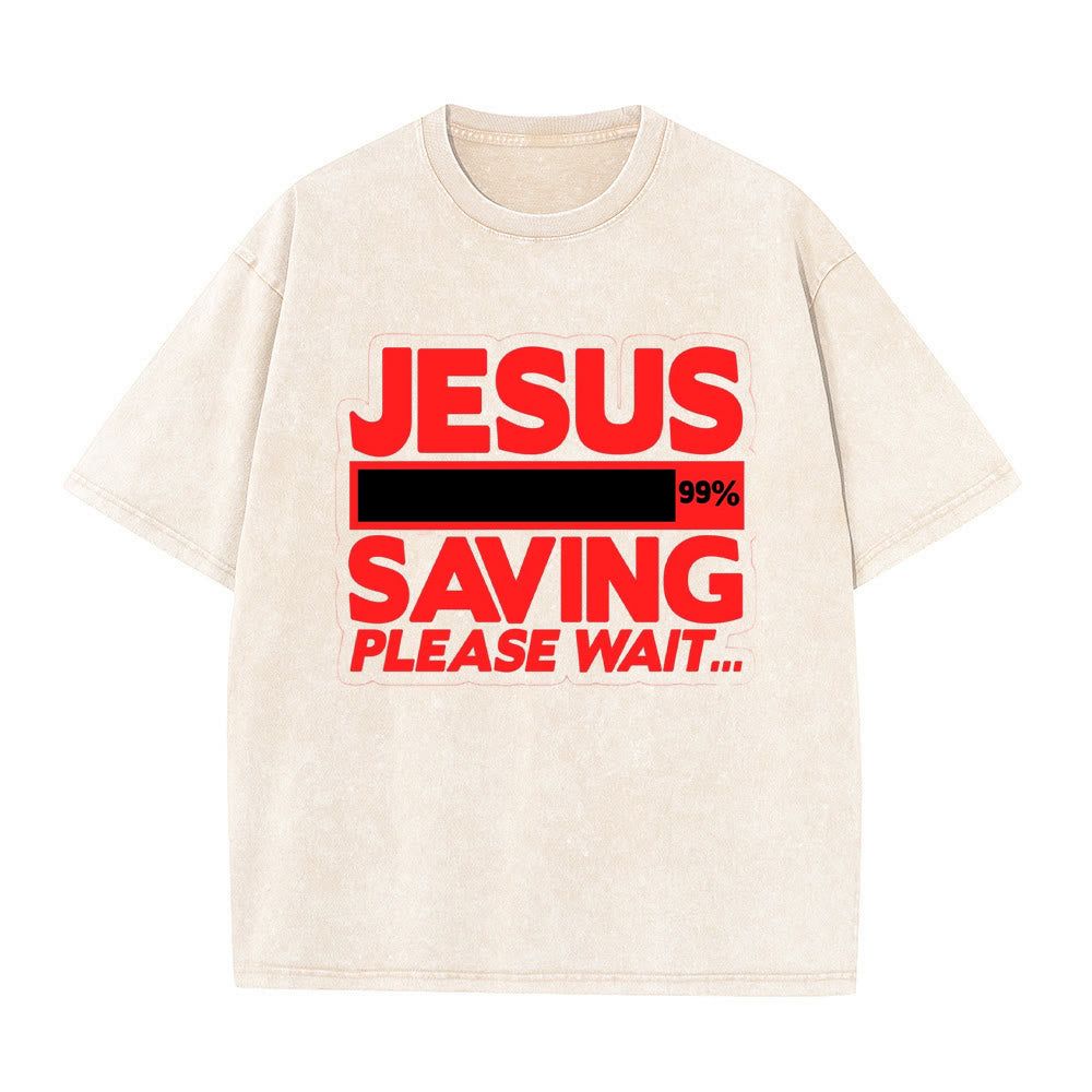 Christianartworkshop Jesus Saving Please Wait Unisex Washed T-shirt - Aprikose - 5XL - image 2