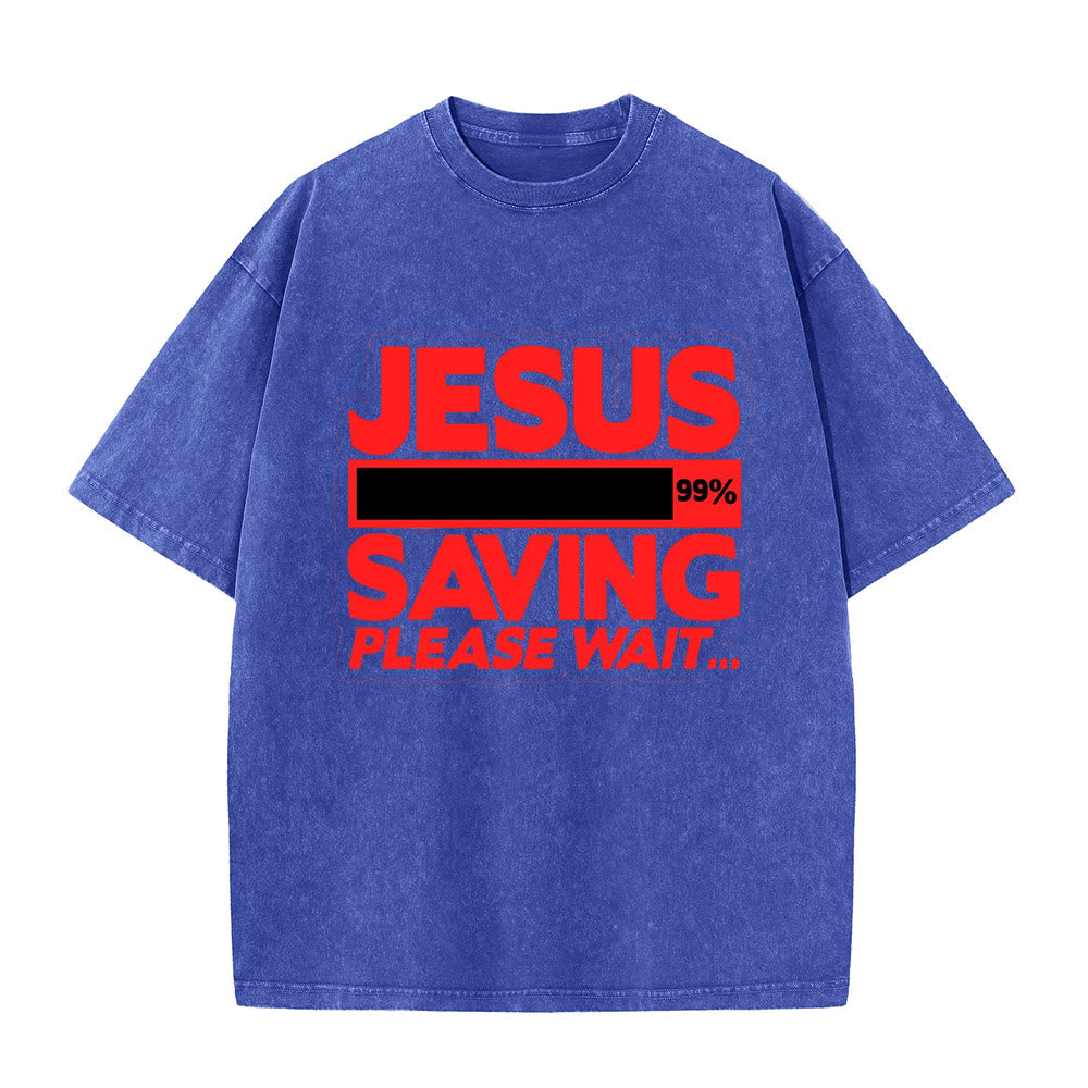 Christianartworkshop Jesus Saving Please Wait Unisex Washed T-shirt - Blau - 5XL - image 4