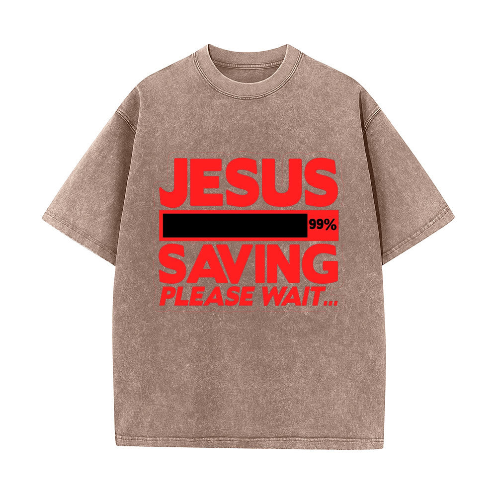 Christianartworkshop Jesus Saving Please Wait Unisex Washed T-shirt - Kaffee - 5XL - image 8