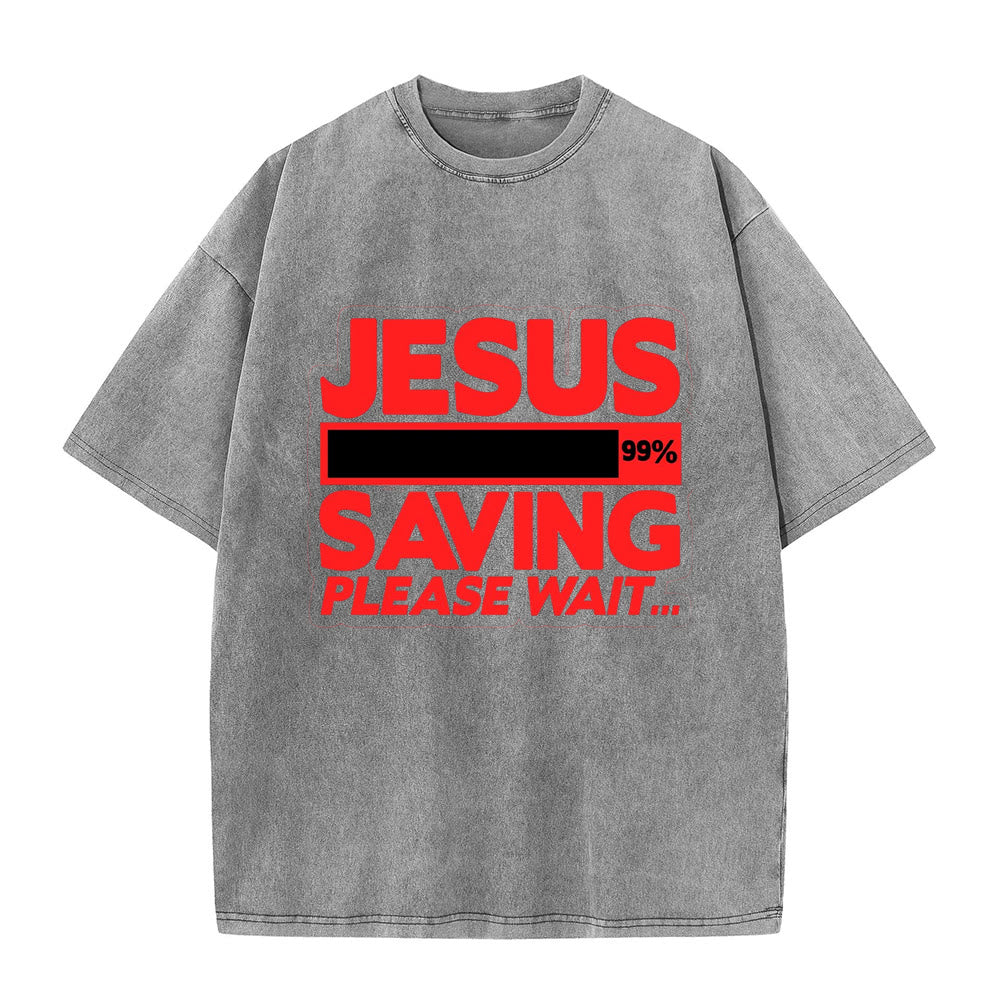 Christianartworkshop Jesus Saving Please Wait Unisex Washed T-shirt - Grau - 5XL - image 7
