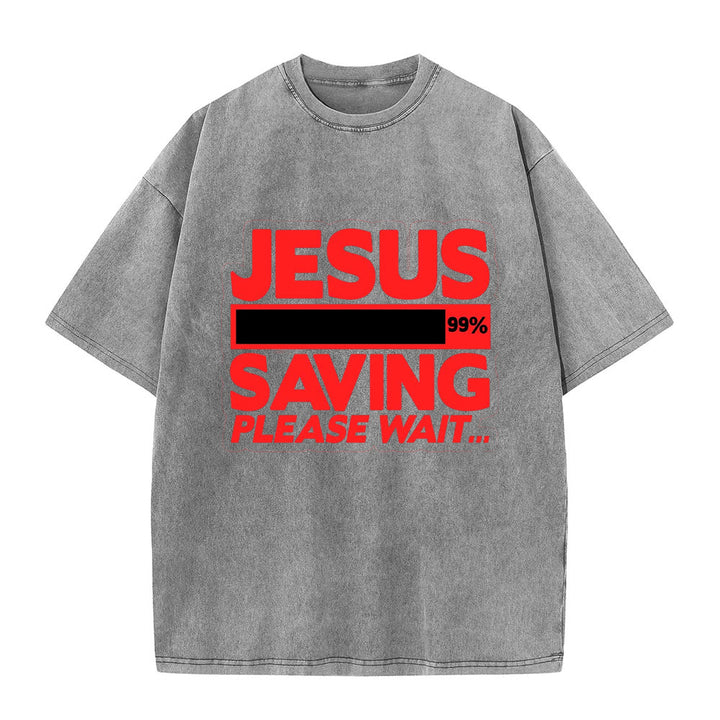 Christianartworkshop Jesus Saving Please Wait Unisex Washed T-shirt - Grau - 5XL - image 7