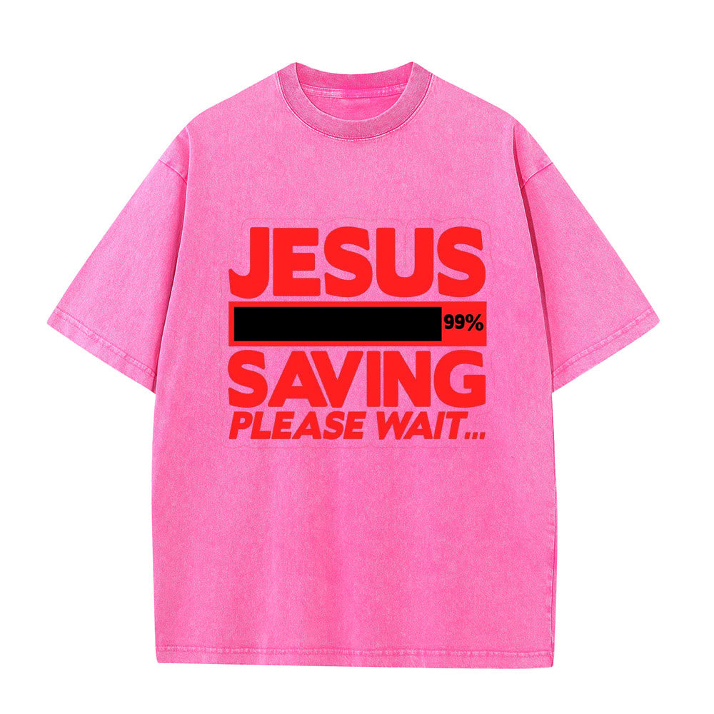 Christianartworkshop Jesus Saving Please Wait Unisex Washed T-shirt - Rosa - 5XL - image 1