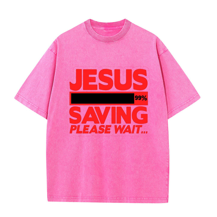 Christianartworkshop Jesus Saving Please Wait Unisex Washed T-shirt - Rosa - 5XL - image 1