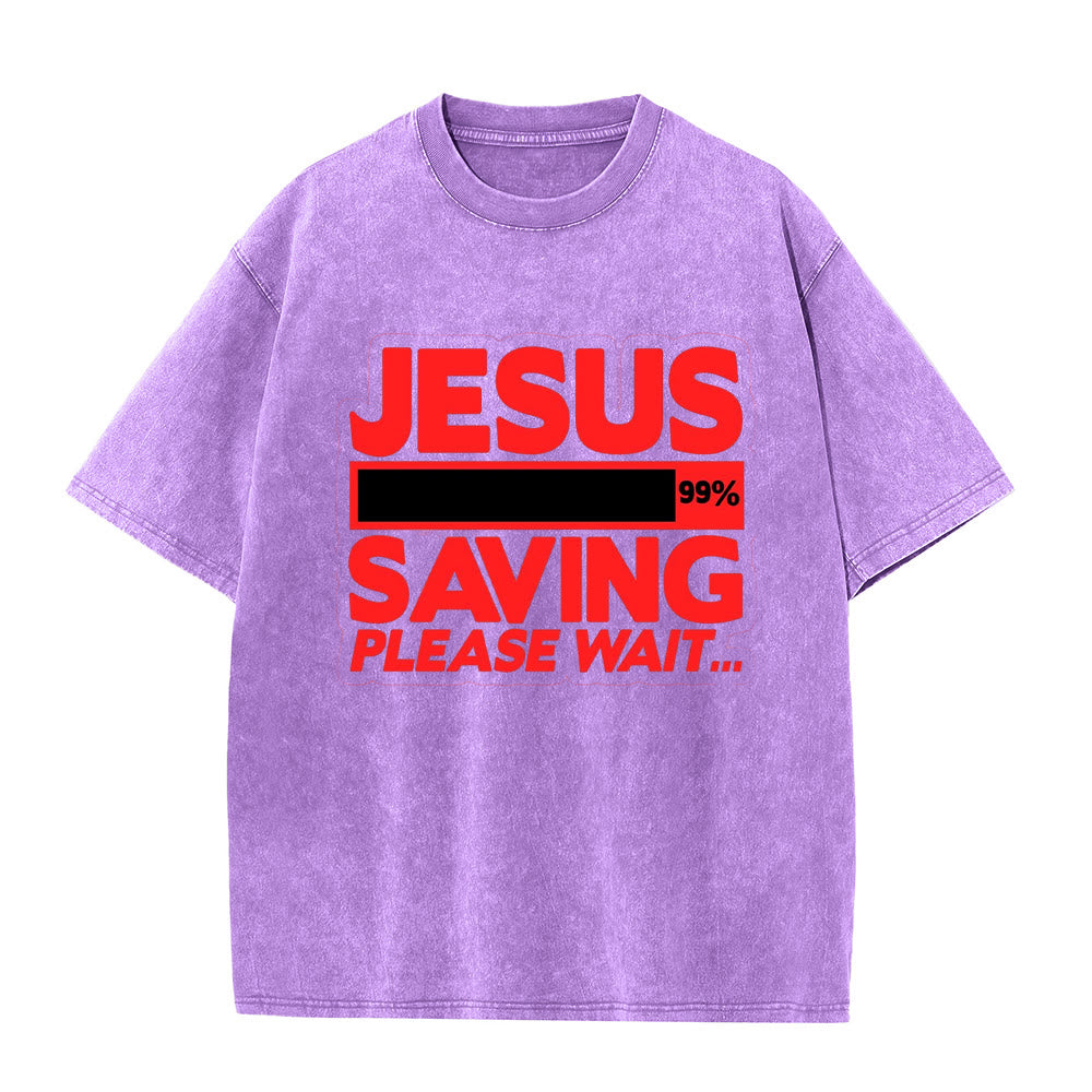 Christianartworkshop Jesus Saving Please Wait Unisex Washed T-shirt - Lila - 5XL - image 3