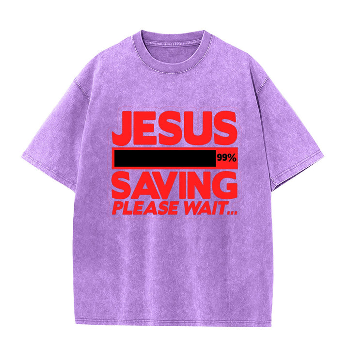 Christianartworkshop Jesus Saving Please Wait Unisex Washed T-shirt - Lila - 5XL - image 3