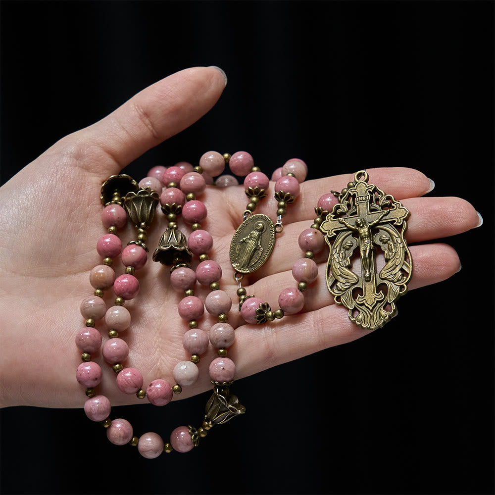 Christianartworkshop Rosenkranz aus Palisanderholz und bronzenem Tulpenmotiv: Standhafte Gnade im Gebet - image 1