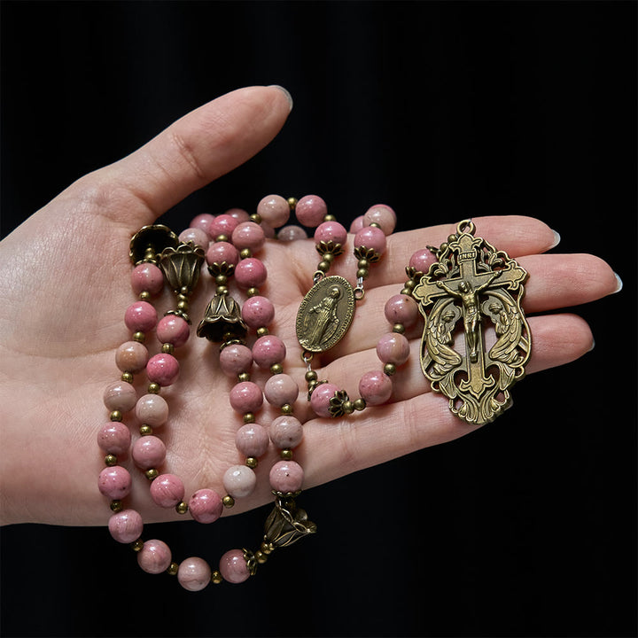 Christianartworkshop Rosenkranz aus Palisanderholz und bronzenem Tulpenmotiv: Standhafte Gnade im Gebet - image 1