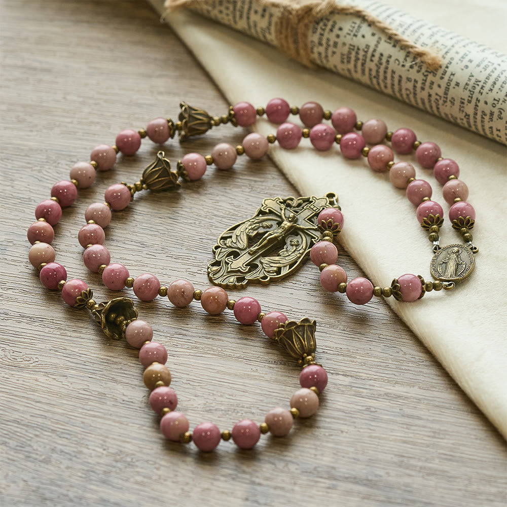 Christianartworkshop Rosenkranz aus Palisanderholz und bronzenem Tulpenmotiv: Standhafte Gnade im Gebet - image 3