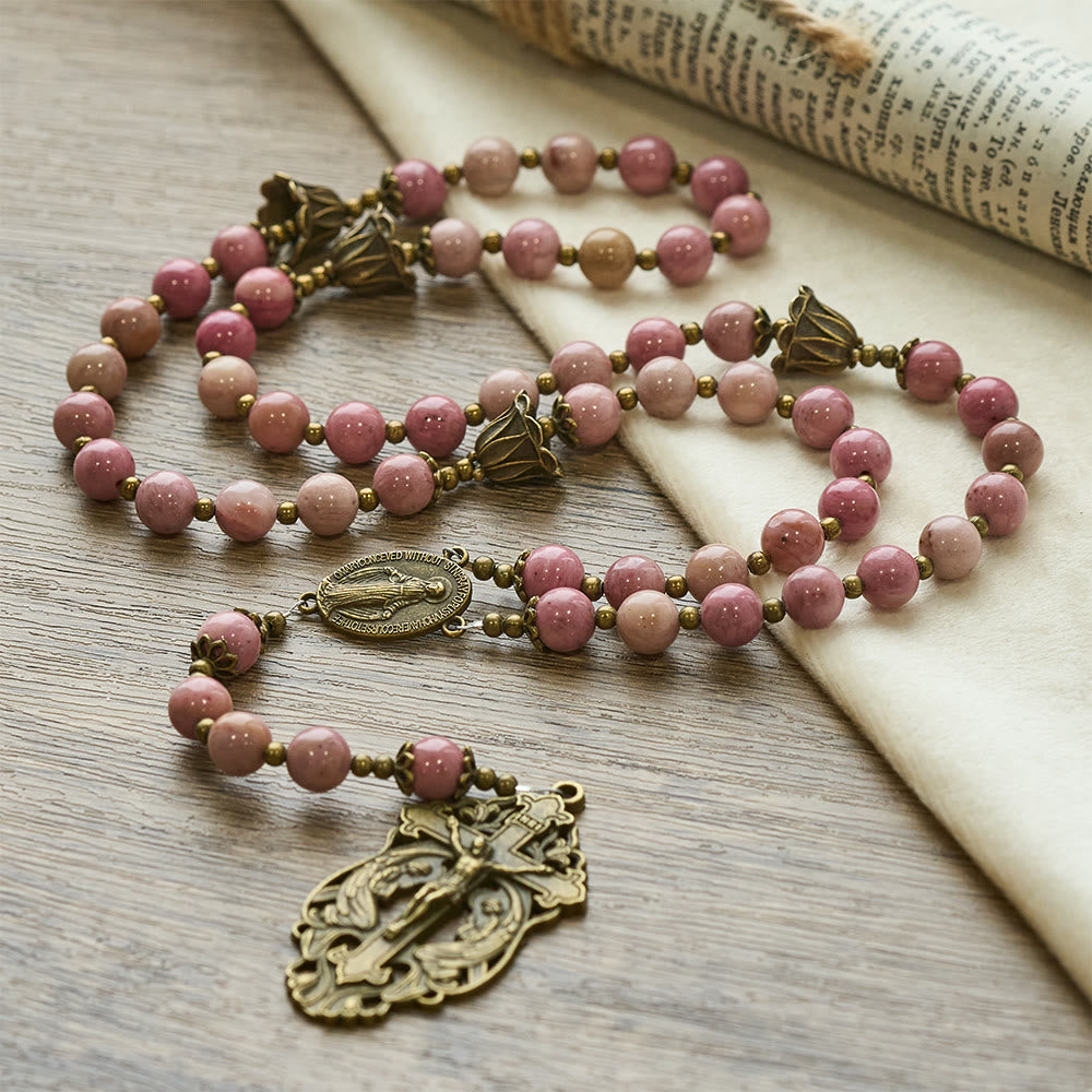 Christianartworkshop Rosenkranz aus Palisanderholz und bronzenem Tulpenmotiv: Standhafte Gnade im Gebet - image 4