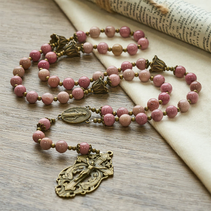 Christianartworkshop Rosenkranz aus Palisanderholz und bronzenem Tulpenmotiv: Standhafte Gnade im Gebet - image 4