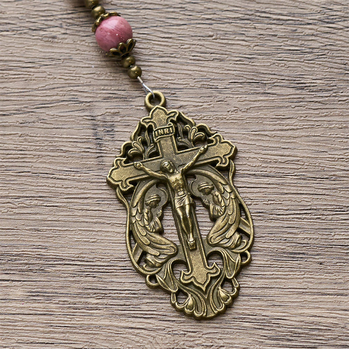 Christianartworkshop Rosenkranz aus Palisanderholz und bronzenem Tulpenmotiv: Standhafte Gnade im Gebet - image 8