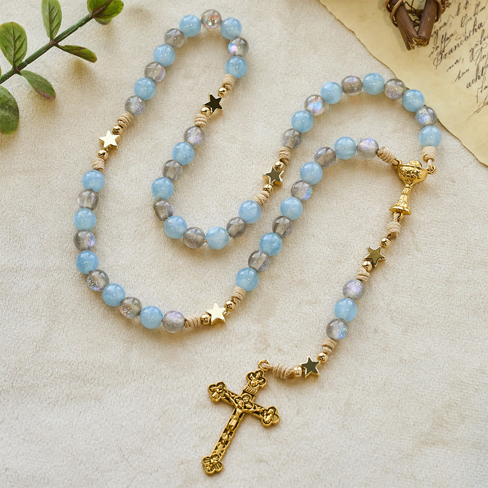 Christianartworkshop Sternenklarer blauer und grauer Rosenkranz des Heiligen Grals: Lichtvolle Gnade im Gebet - image 6