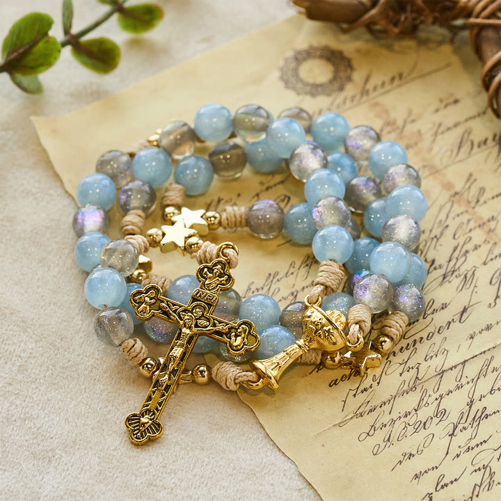Christianartworkshop Sternenklarer blauer und grauer Rosenkranz des Heiligen Grals: Lichtvolle Gnade im Gebet - image 3
