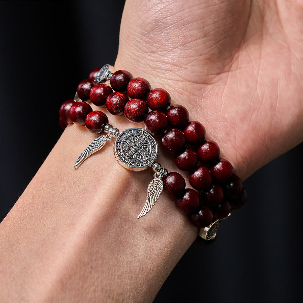 Christianartworkshop Armband aus Holzperlen mit St.-Benedikt- und Wundermedaille sowie doppeltem Schutz - image 8