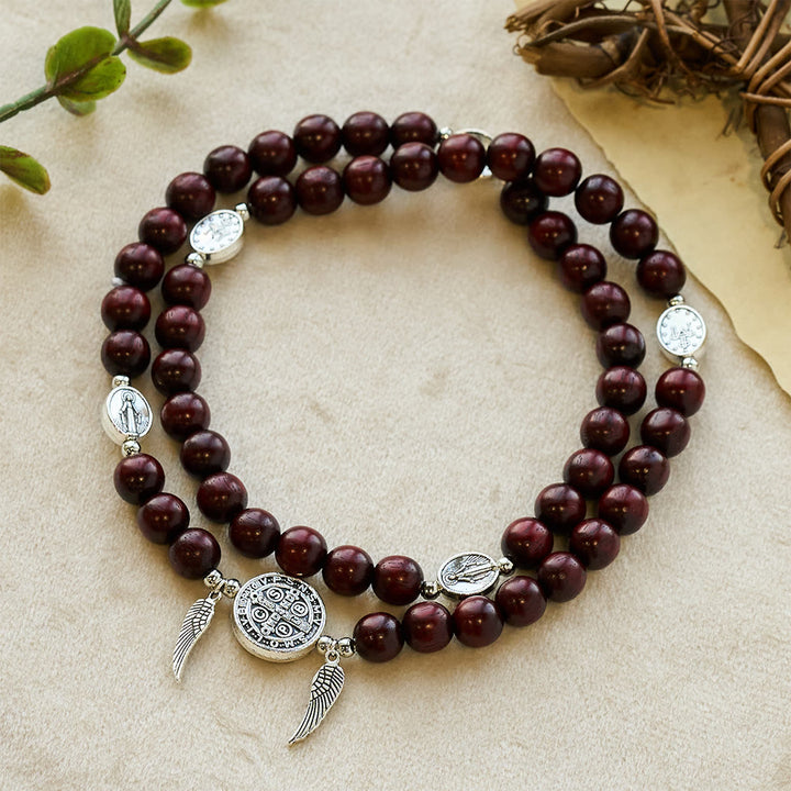 Christianartworkshop Armband aus Holzperlen mit St.-Benedikt- und Wundermedaille sowie doppeltem Schutz - Blut-Sandelholz - image 7