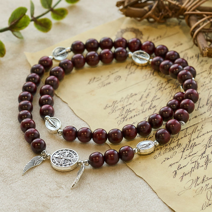 Christianartworkshop Armband aus Holzperlen mit St.-Benedikt- und Wundermedaille sowie doppeltem Schutz - image 10