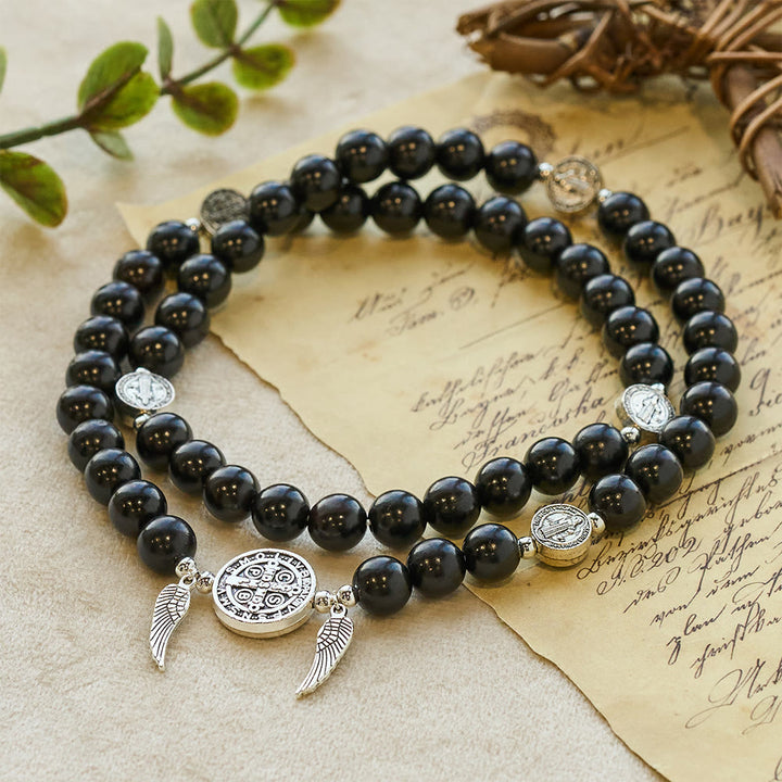 Christianartworkshop Armband aus Holzperlen mit St.-Benedikt- und Wundermedaille sowie doppeltem Schutz - image 3