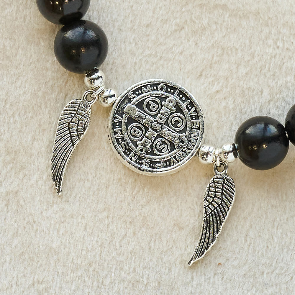 Christianartworkshop Armband aus Holzperlen mit St.-Benedikt- und Wundermedaille sowie doppeltem Schutz - image 6