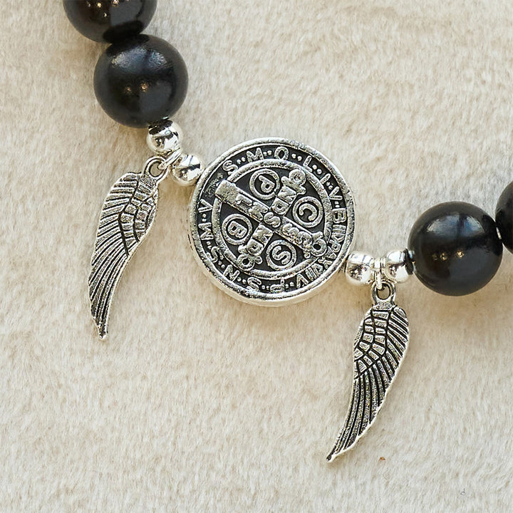 Christianartworkshop Armband aus Holzperlen mit St.-Benedikt- und Wundermedaille sowie doppeltem Schutz - image 6