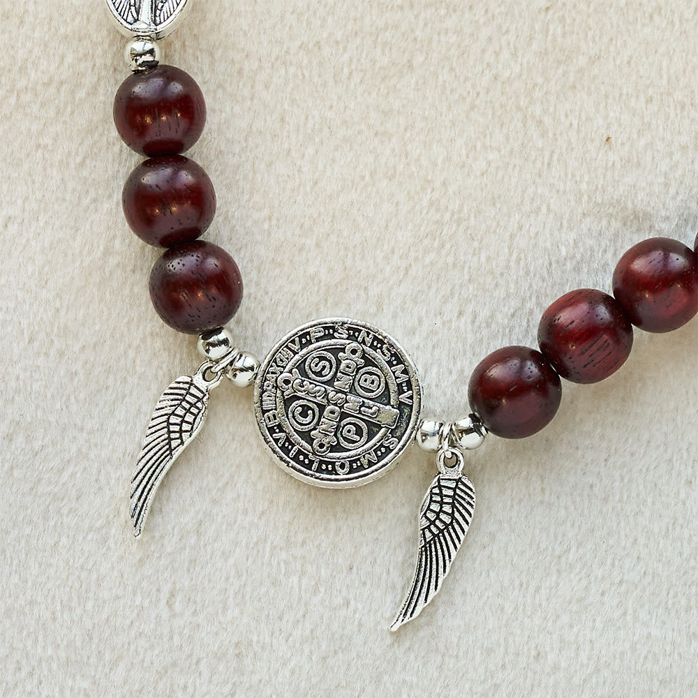 Christianartworkshop Armband aus Holzperlen mit St.-Benedikt- und Wundermedaille sowie doppeltem Schutz - image 13