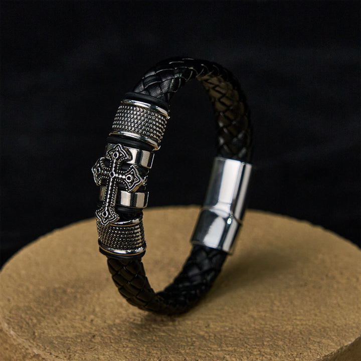 Christianartworkshop Klassisches zweifarbiges Lederarmband mit Heiligem Kreuz und geflochtenem Design - image 6