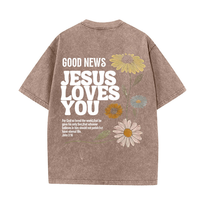Christianartworkshop „Gute Nachricht: Jesus liebt dich“ Unisex-T-Shirt (vorgewaschen) - Kaffee - 5XL - image 16