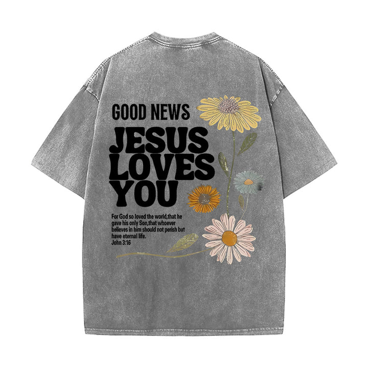 Christianartworkshop „Gute Nachricht: Jesus liebt dich“ Unisex-T-Shirt (vorgewaschen) - Grau - 5XL - image 12