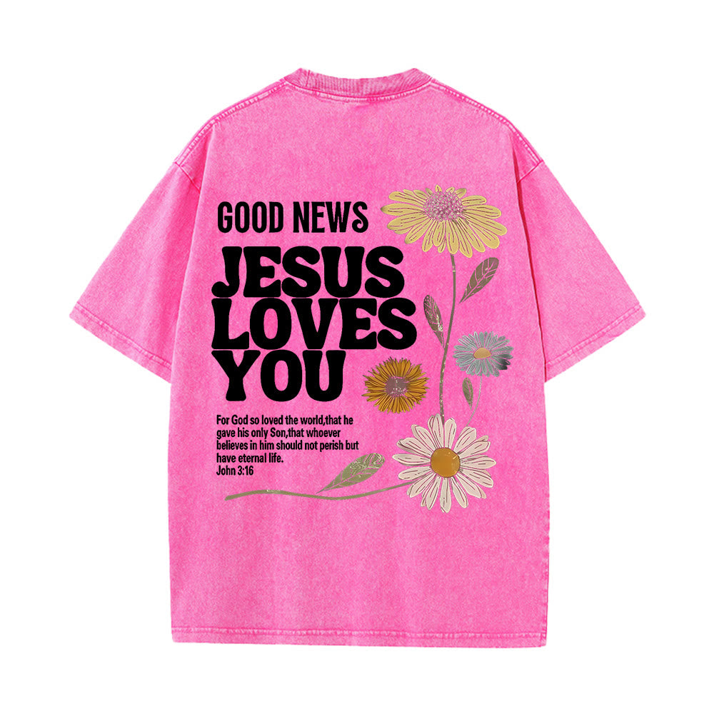 Christianartworkshop „Gute Nachricht: Jesus liebt dich“ Unisex-T-Shirt (vorgewaschen) - Rosa - 5XL - image 6