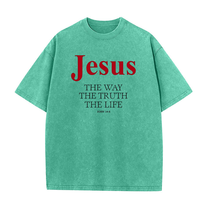 Christianartworkshop Jesus – Der Weg, die Wahrheit, das Leben – Unisex-T-Shirt (gewaschen) - Grün - 5XL - image 7