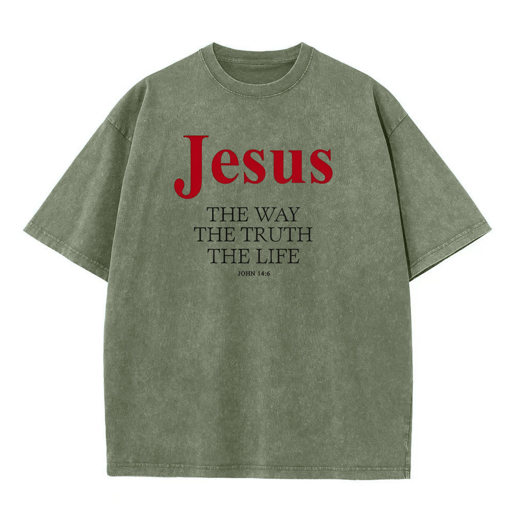Christianartworkshop Jesus – Der Weg, die Wahrheit, das Leben – Unisex-T-Shirt (gewaschen) - Armeegrün - 5XL - image 1