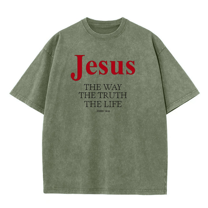 Christianartworkshop Jesus – Der Weg, die Wahrheit, das Leben – Unisex-T-Shirt (gewaschen) - Armeegrün - 5XL - image 1