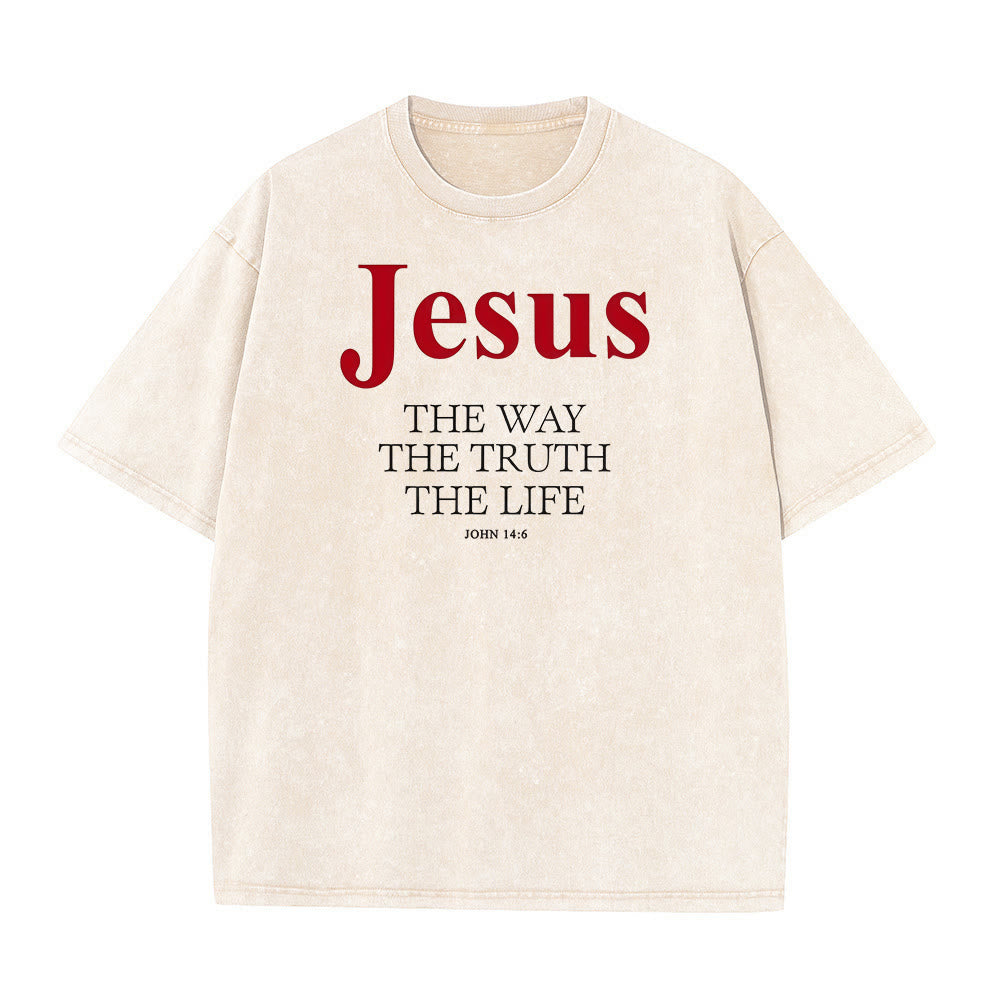 Christianartworkshop Jesus – Der Weg, die Wahrheit, das Leben – Unisex-T-Shirt (gewaschen) - Aprikose - 5XL - image 0